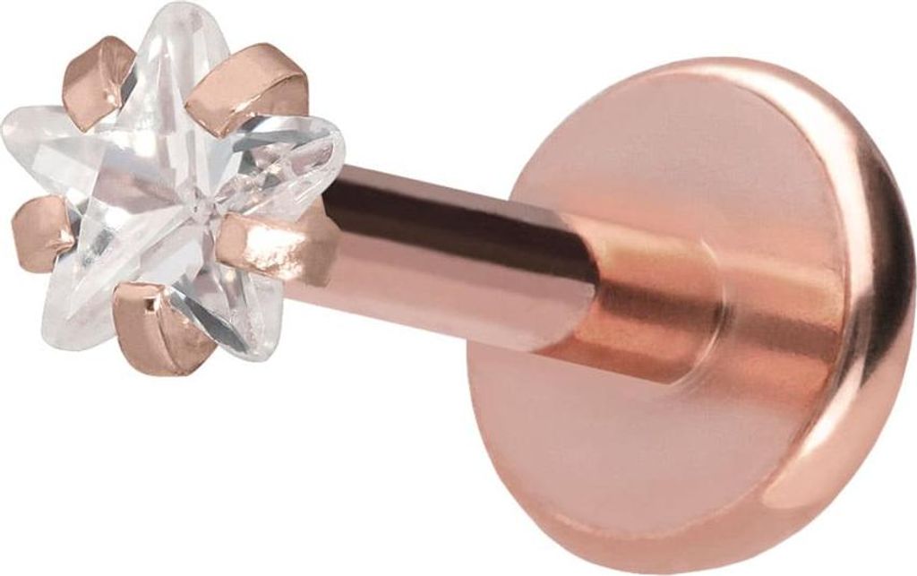 Ohrpiercing, Nasenpiercing Titan Labret mit Push Fit KRISTALLSTERN RoséGold Stablänge: 7mm | Stabstärke: 1mm
