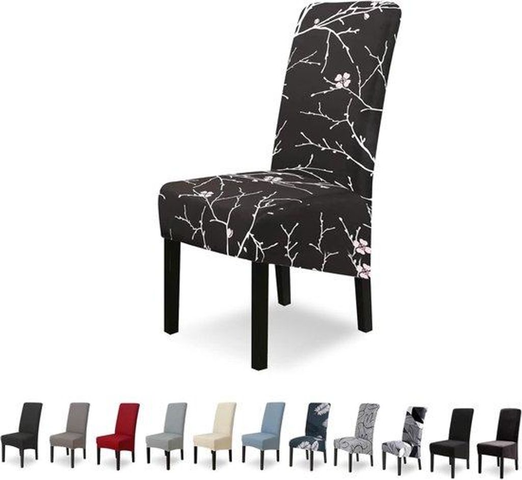 Famanu XL Stuhlhussen - Set von 4 - Stretch - für Esszimmerstühle - elastisch - universelle Stuhlhusse - Pflaumenblüte