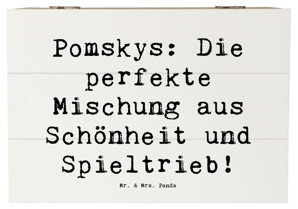 Mr. & Mrs. Panda Holzkiste Spruch Pomsky Perfektion 22 x 15 cm - Weiß - Geschenk, Geschenkbox, Hunderasse, geschenkkiste, Aufbewahrungskiste, mit ...