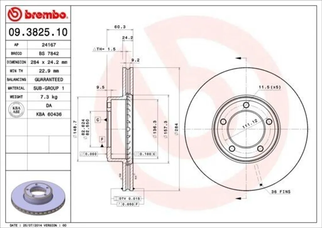 Disque de frein Brembo 09.3825.10 pour Jaguar XJ Coupe et XJSC X27