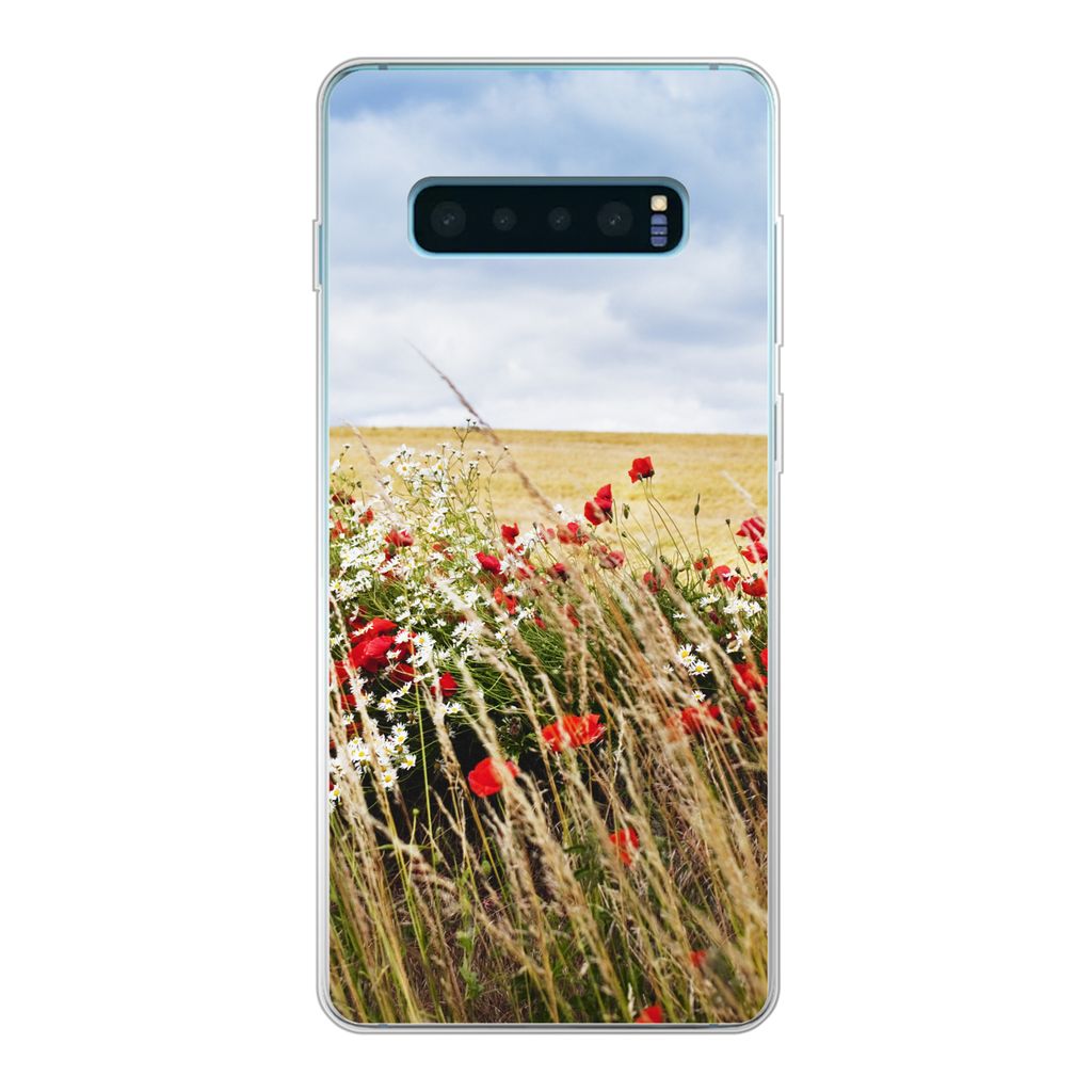 MuchoWow Handyhülle Schutzhülle Hülle für Samsung Galaxy S10 Lite Wolken - Blumen - Rot Silikon Softcase Handy Hülle - Schutz