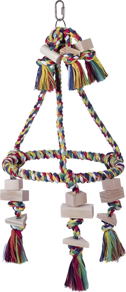 Nobby Cage Toy, piramide di cotone con blocchi di legno Ø 30 cm, 59 cm colorati