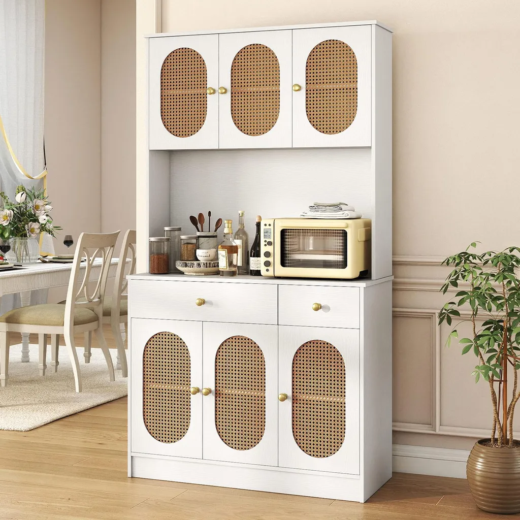 Meuble de Rangement Cuisine pour Micro-ondes avec Chargeur USB Blanc