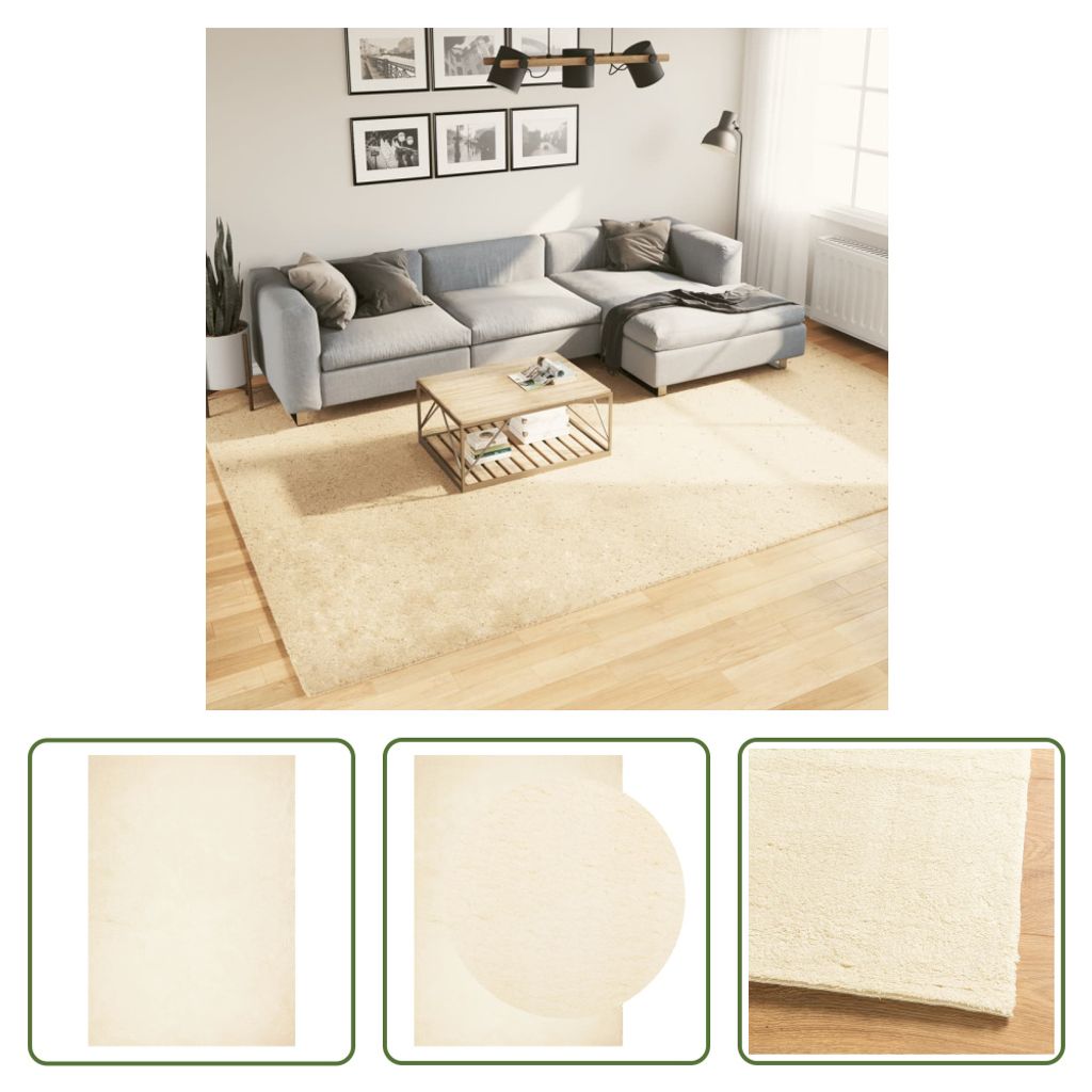 The Living Store Teppich HUARTE Kurzflor Weich und Waschbar Creme 240x340 cm