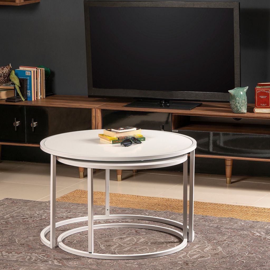 Skye Decor, Tambur - White, Beistelltische, Satztisch (2 Stück), Weiß, 80 x 50 x 80 cm