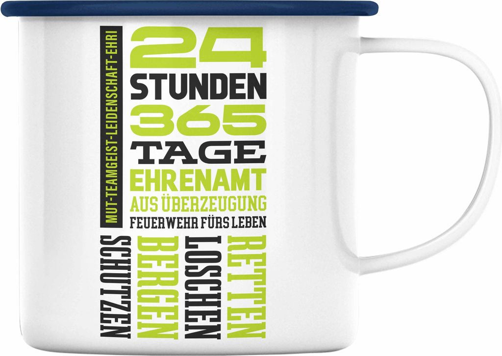 Trendation - Ehrenamtliche Feuerwehr Geschenk Emaille Tasse Feuerwehrmann Freiwillig (Blau)