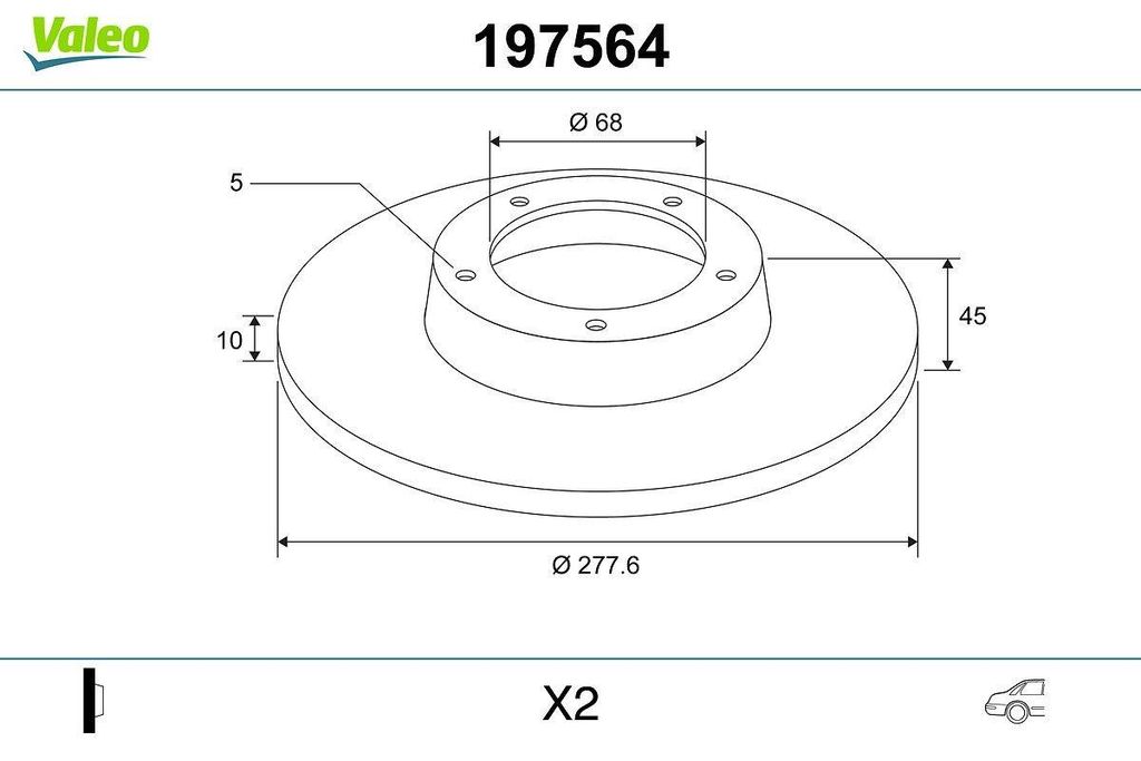2x VALEO Bremsscheiben Hinten für NISSAN ALMERA TINO (V10) 278mm 197564