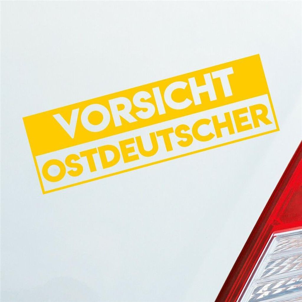Auto Aufkleber Vorsicht Ostdeutscher Ostdeutschland Ossi 19x6 cm Gelb Sticker Heckscheibenaufkleber