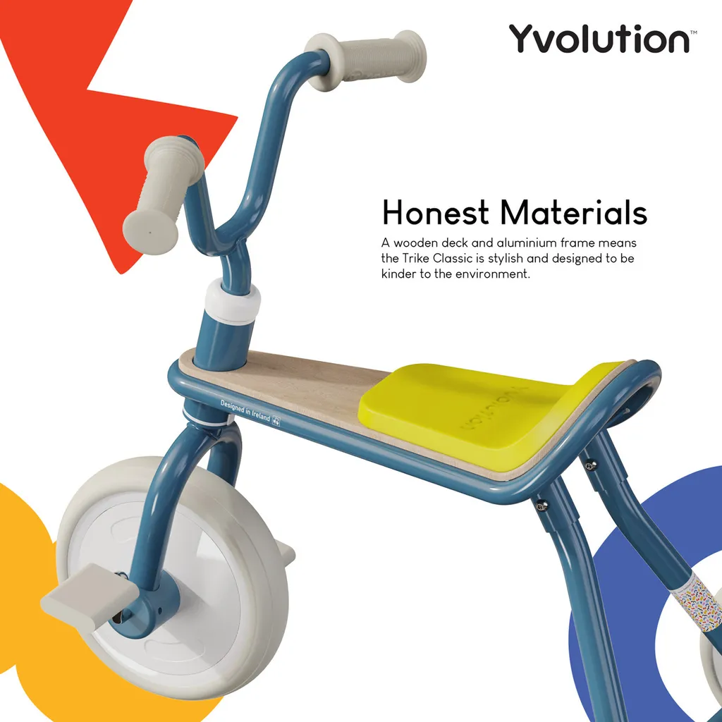 Tricycle Yvolution bleu look rétro avec cadre robuste Classic Trike