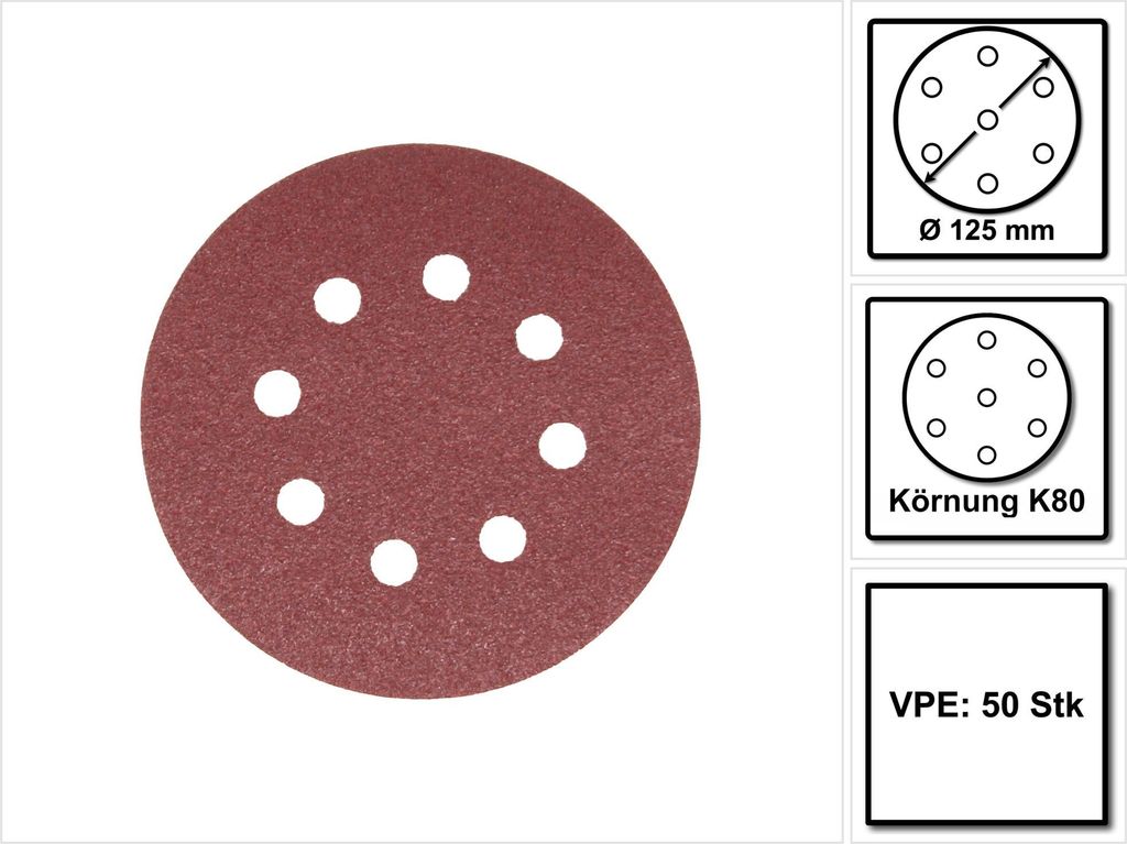 Makita P-43642 Schleifblatt Klett 8-Loch Ø 125 mm K80 (50 Produktbild 
