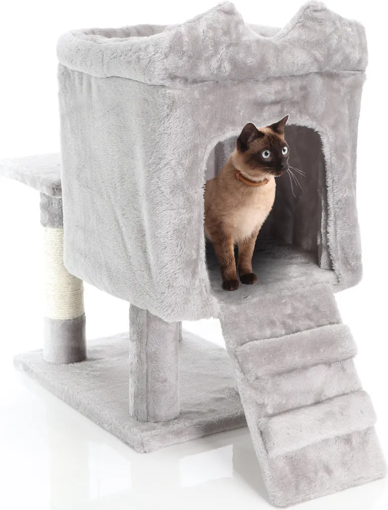 Tiragraffi Fudajo 60cm Grigio Chiaro: Albero per Gatti con Casetta e Sisal