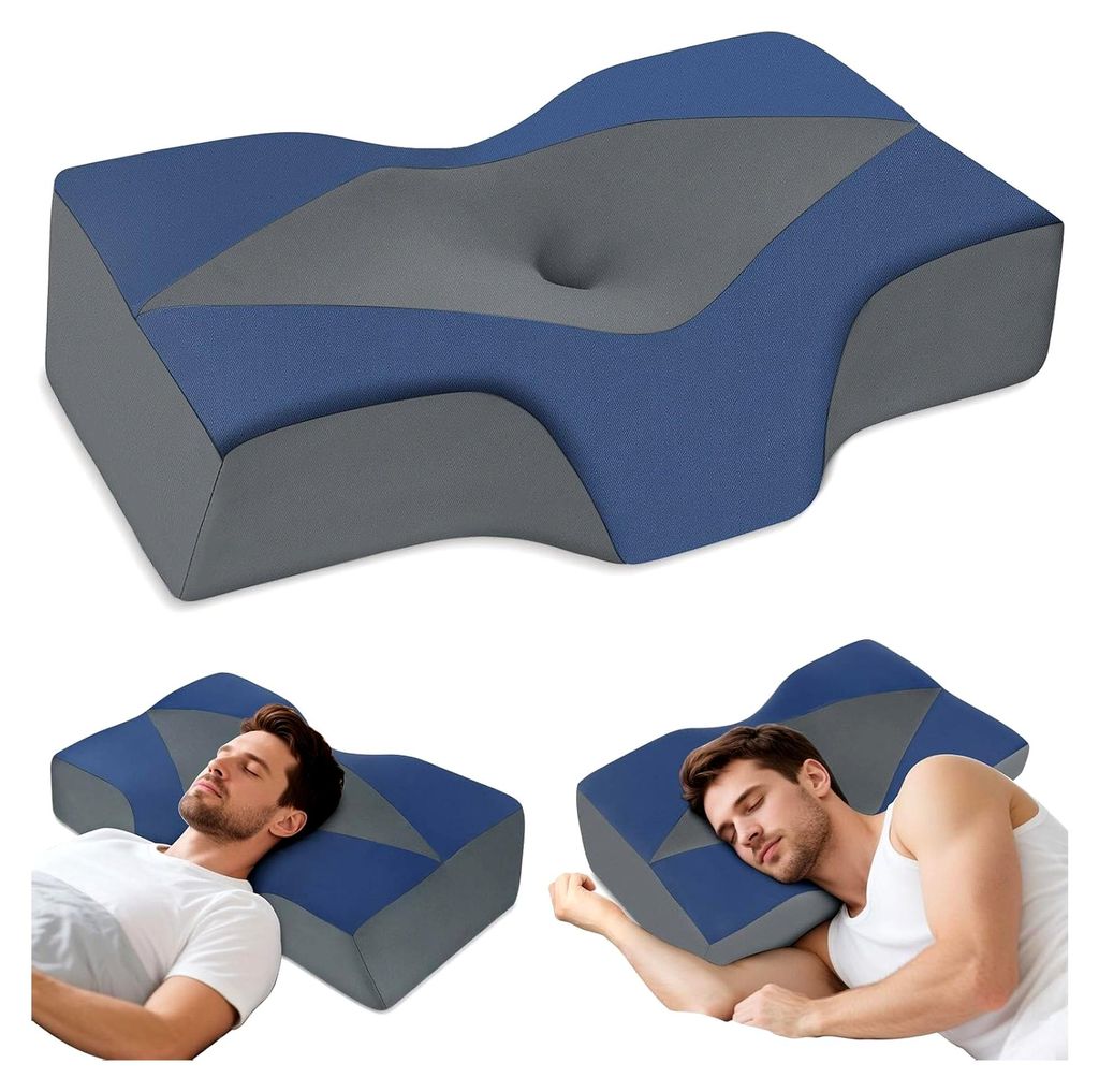 Kopfkissen gegen Nacken- und Schulterschmerzen – Orthopädisches Nackenkissen aus Memory Foam mit 2 Höhen, ergonomisches Kopfkissen mit kühlend...