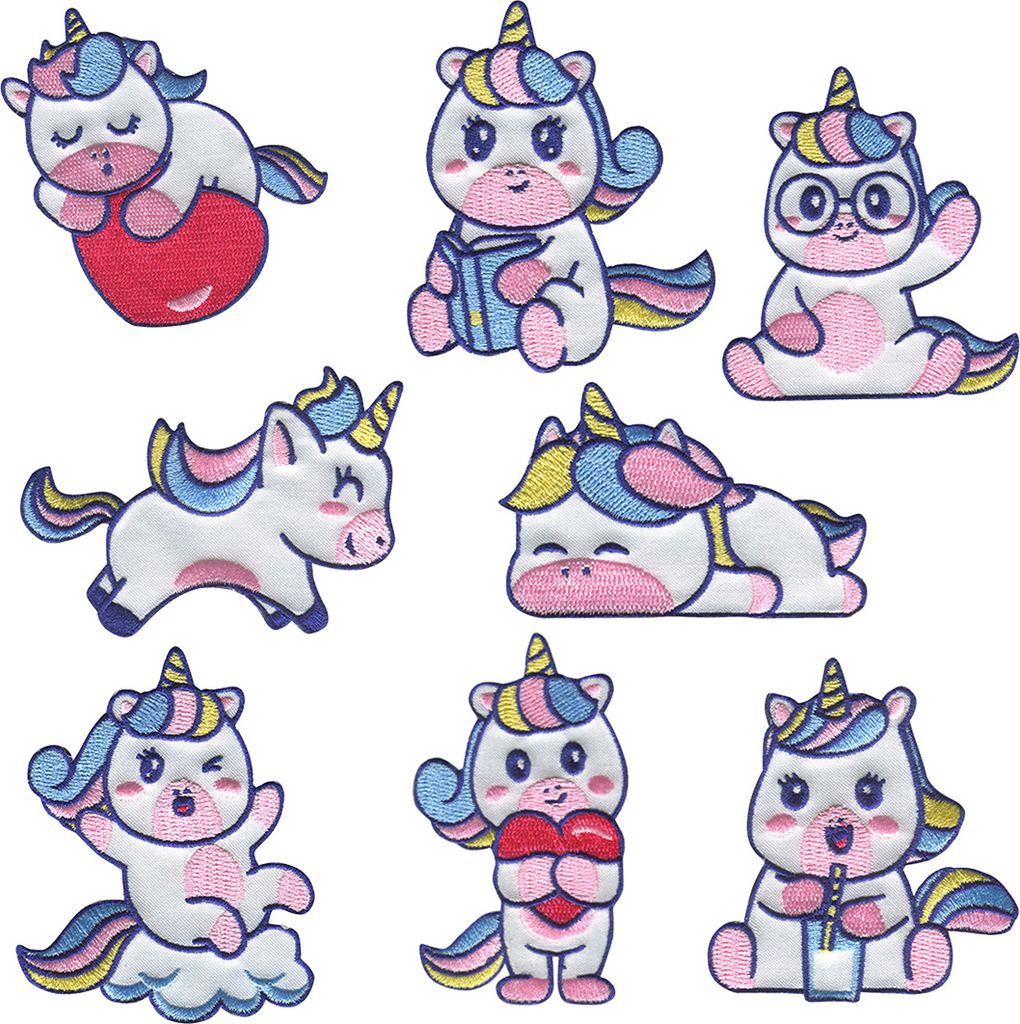 Einhorn Set Baby C 8 Stück - Aufnäher, Bügelbild, Aufbügler, Applikationen, Patches, Flicken, Zum Aufbügeln