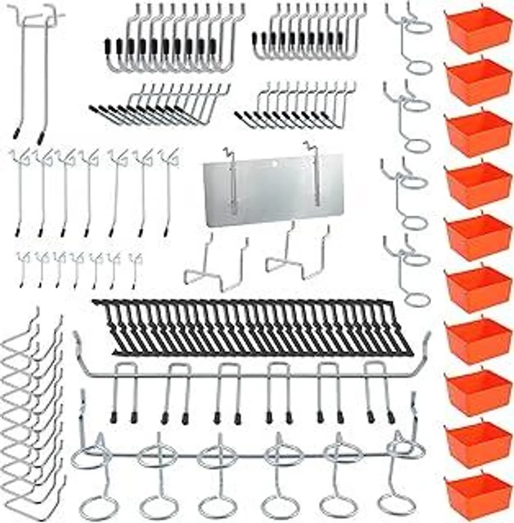 Set 144 Ganci per Pannelli Forati - Kit Fai-da-Te Organizzazione Officina