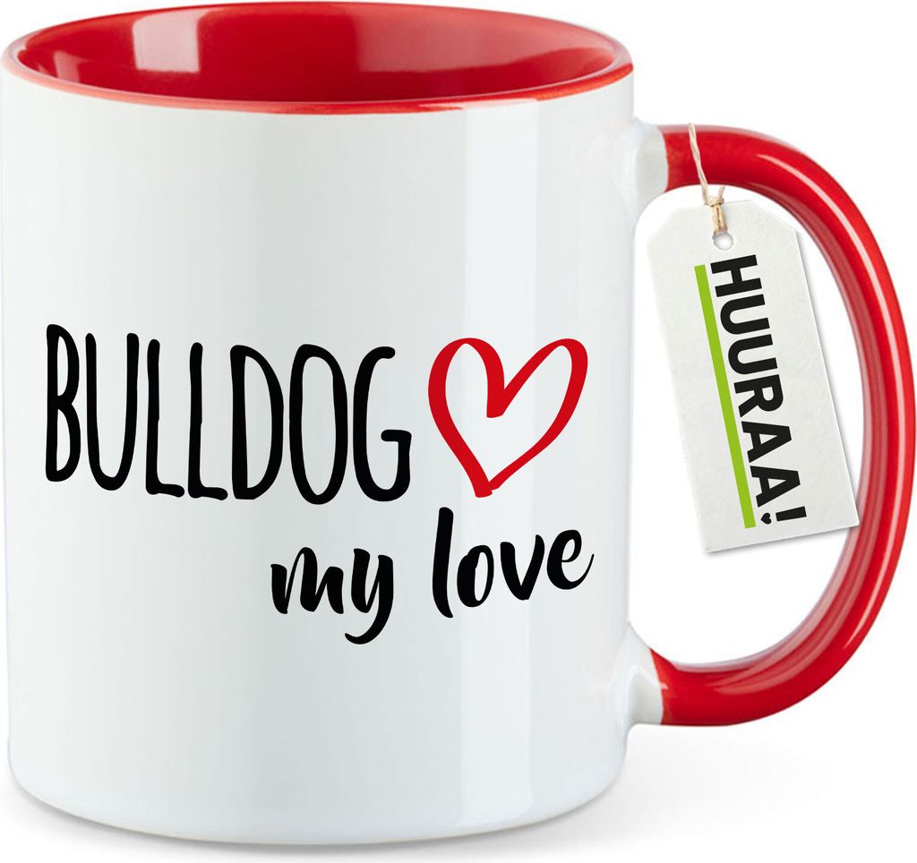 Huuraa Kaffeetasse Bulldog my love 330ml Rot Keramik Kaffeebecher Geschenkidee