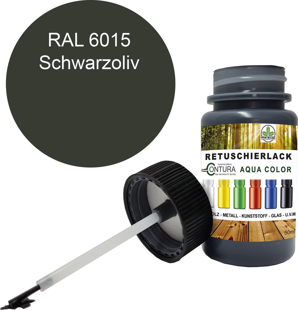 Reparaturlack Lackstift RAL Lack Pinselflasche 50ml. Farbe Holz Metall Möbel Auto Bad Retuschierlack - RAL 6015 Schwarzoliv