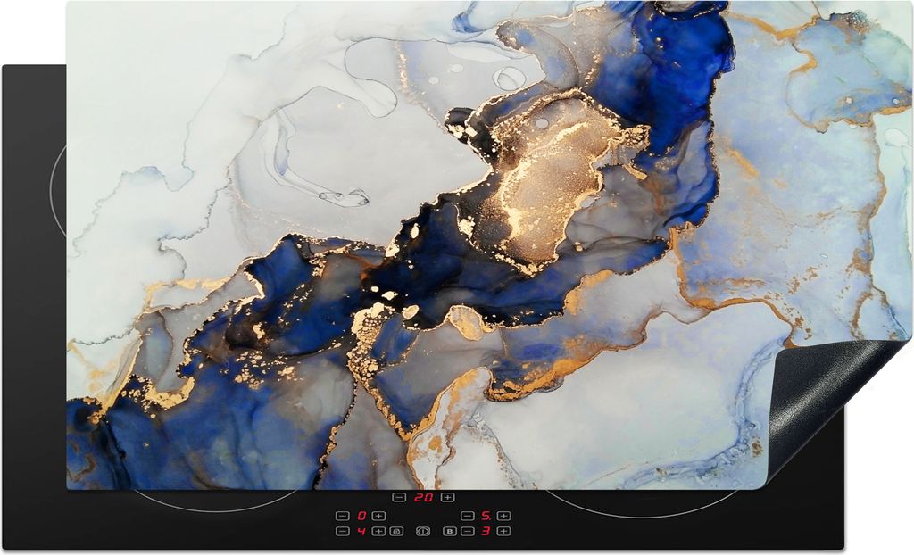 KitchenYeah© Herdabdeckplatte Marmor - Blau - Gold , Produktbild 