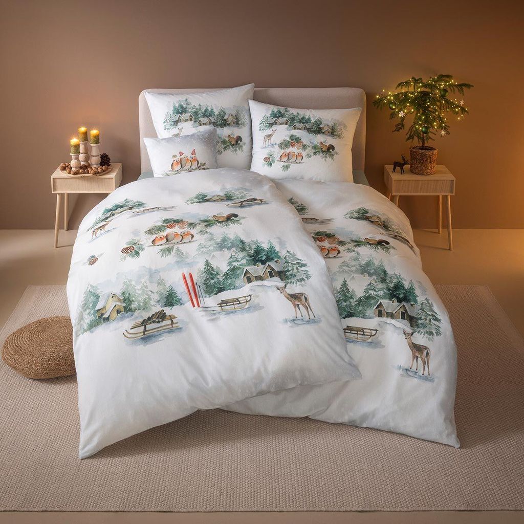 Estella Kuschelflanell Bettwäsche Birdy schnee 135x200 cm + Produktbild 