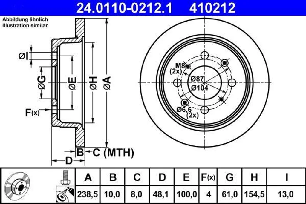 Disque de frein Haute Résistance ATE 24.0110-0212.1 pour Freinage Stable