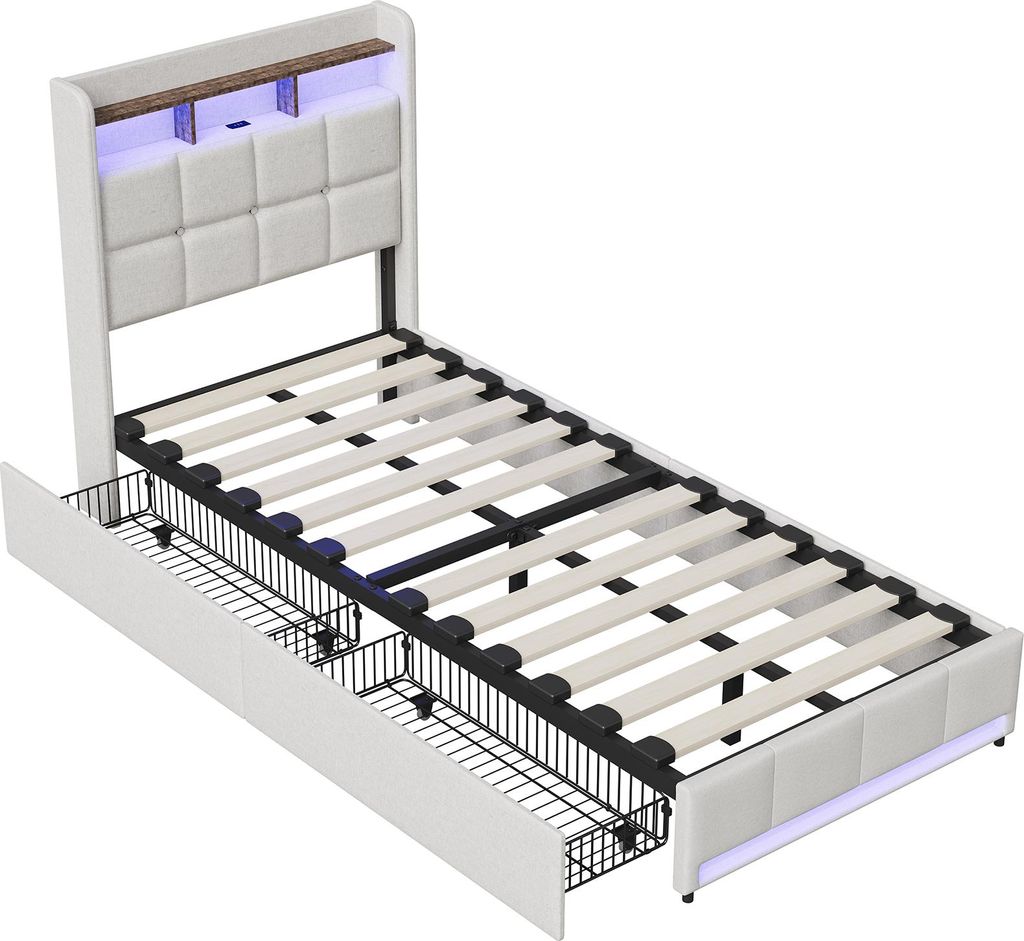 Čalouněná postel UnboxG 90x200 cm, béžová - jednolůžko se Obrázek produktu 