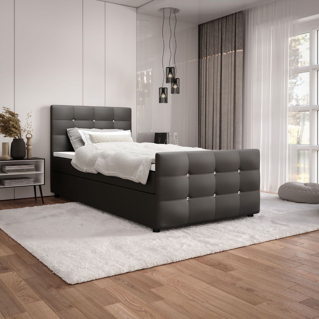 Einzelbett 90x200 KAUR mit Stauraum - Graphit