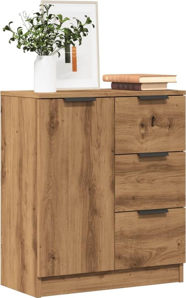 A wooden cabinet with drawers is displayed against a white background.