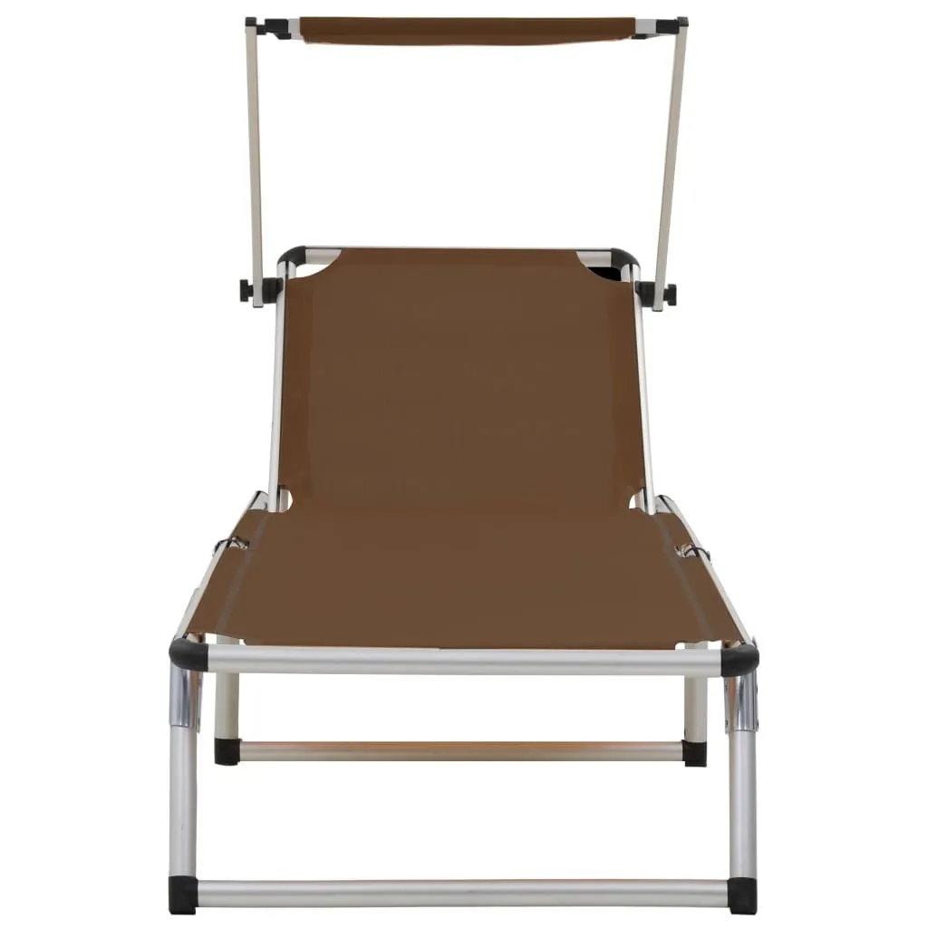 Transat de Jardin Pliable Alu/Textilène Marron - Visière UV Intégrée