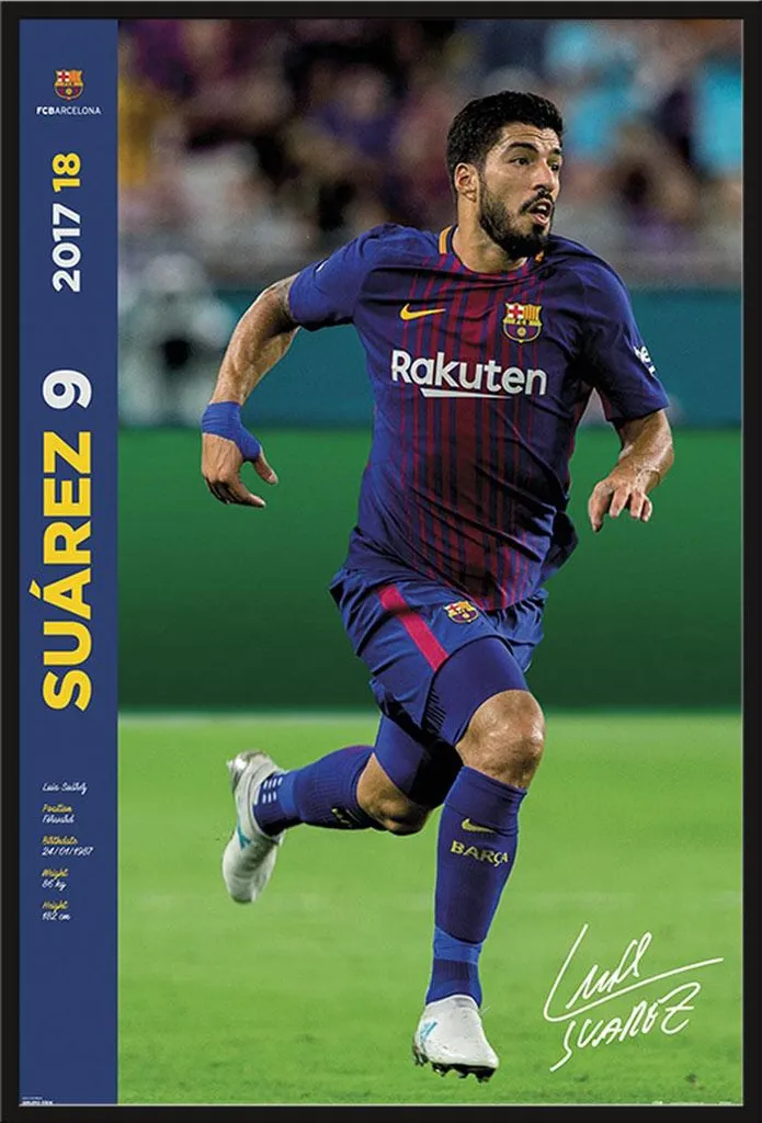 Affiche FC Barcelone Suarez Facts 17/18 avec cadre Shinsuke® 61x91,5 cm