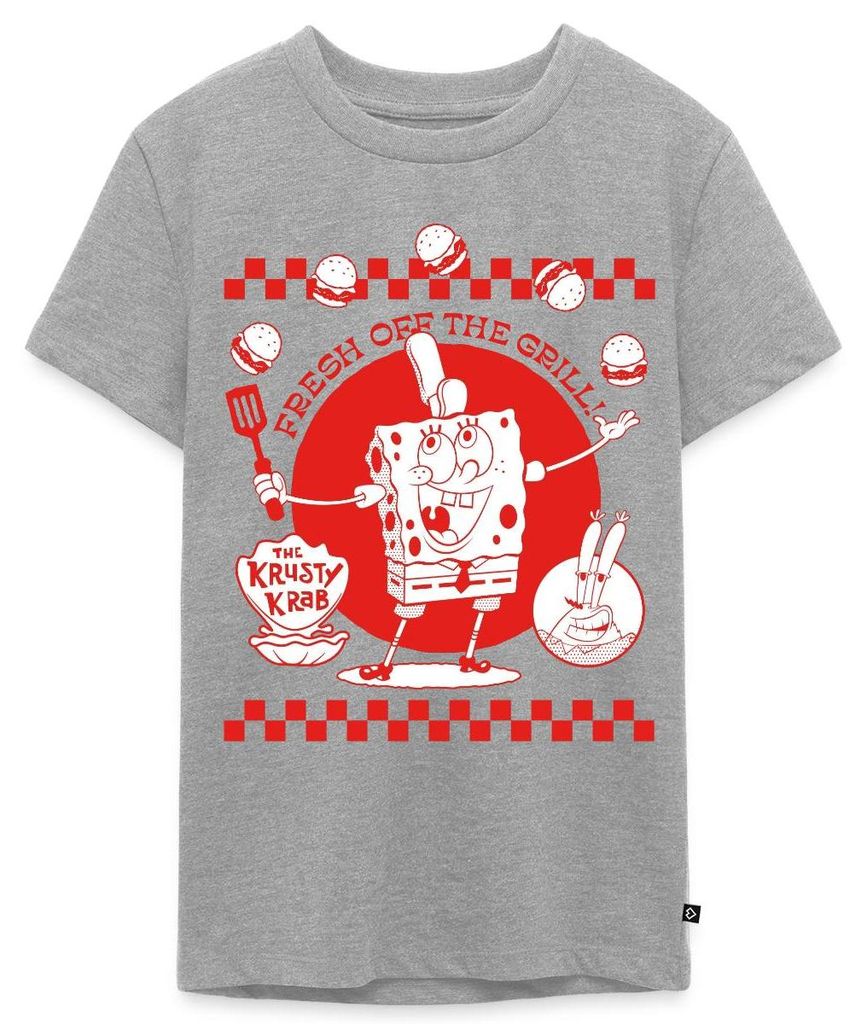Spreadshirt Spongebob Schwammkopf Fresh Off The Grill Teenager Premium T-Shirt, 158/164 (12 Jahre), Grau meliert