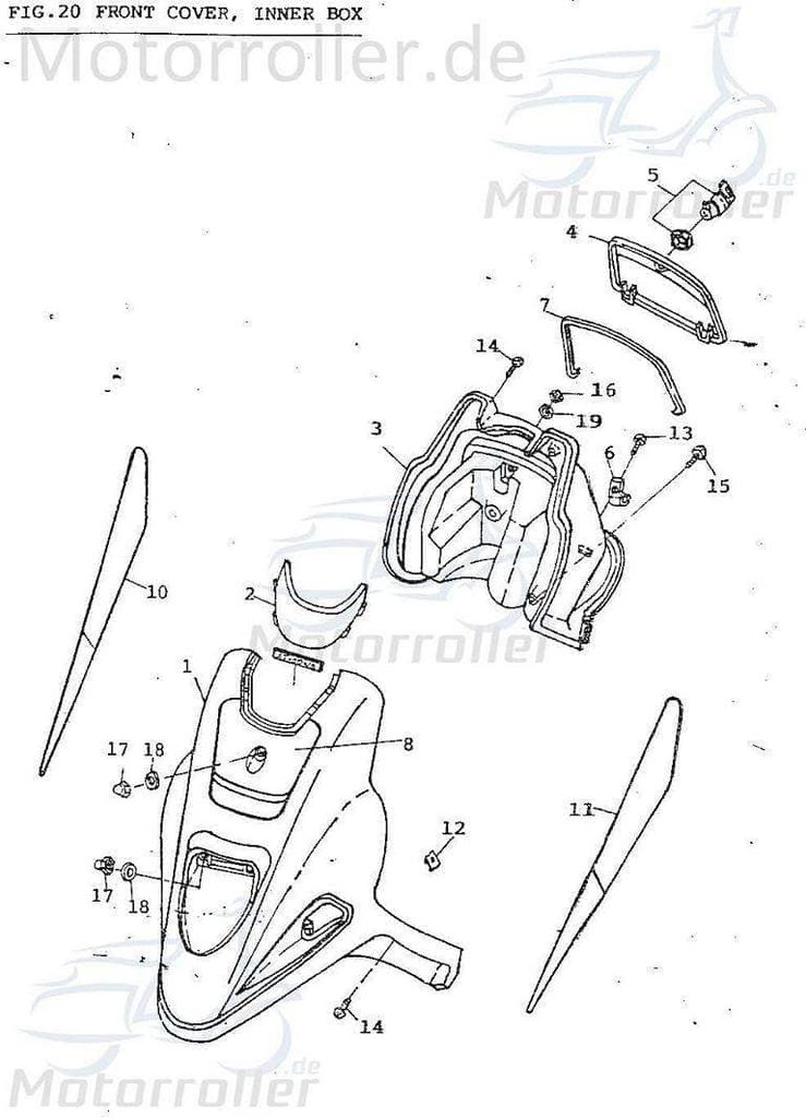 Frontverkleidung blau Frontschürze Frontmaske 64301-109-000-B Motorroller.de Front-Cover Lenkerverkleidung Front-Schürze Wetterschild Dekorblende