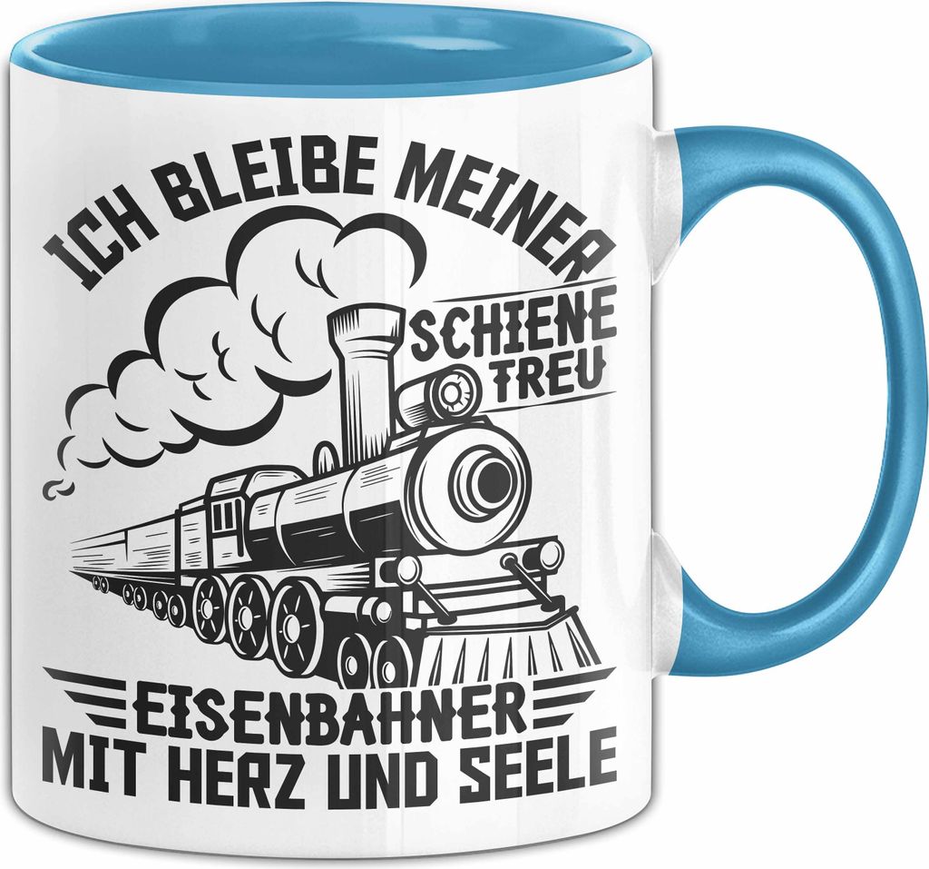 Eisenbahner Tasse Geschenk Ich Bleibe Meiner Schiene Treu Mit Herz Und Seele Modell-Eisenbahner Eisenbahnfahrer Geschenkidee (Blau)