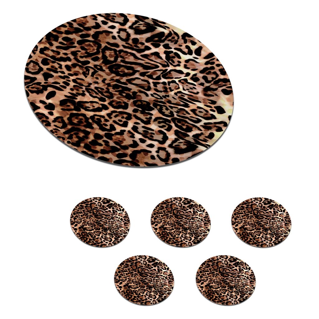 KitchenYeah Glasuntersetzer Rund 6er Set Tiermuster - Leopard - Design - Luxus 10x10 cm Untersetzer für Gläser - Getränkeuntersetzer - Tischpl...