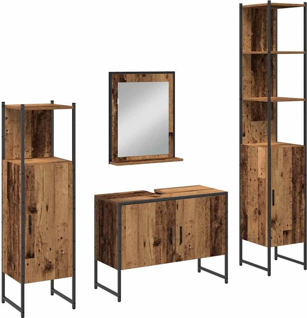 vidaXL Badezimmermöbel-Set mit Regal mit Tür 4 pcs Braun Holzwerkstoff