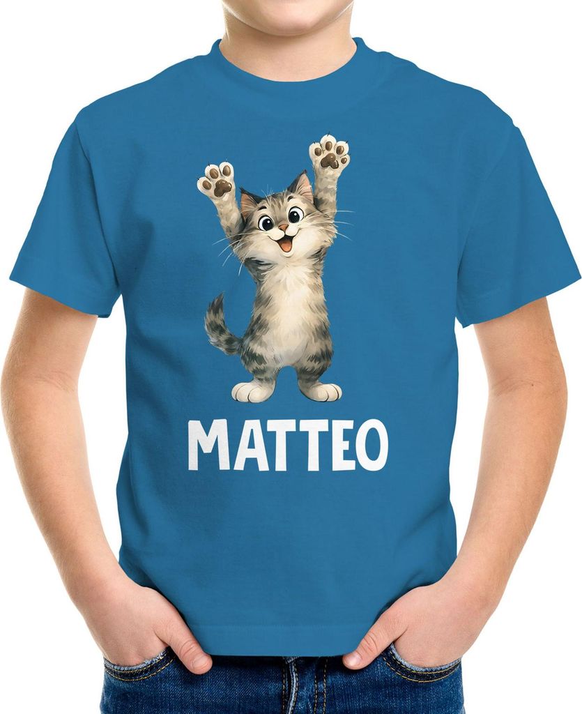 Kinder T-Shirt Katze mit Name – personalisiertes Shirt für Jungen – Lustiges Katzenmotiv– Geschenk zum Geburtstag oder Schule Moonworks