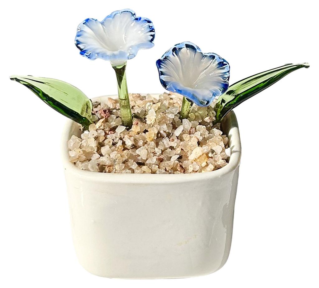 Miniatur-Glasblumenfigur, mundgeblasener Mini-Blumenstrauß im Topf, Sammlerstück, blühende Blumendekoration für die Tischdekoration im Innenber...