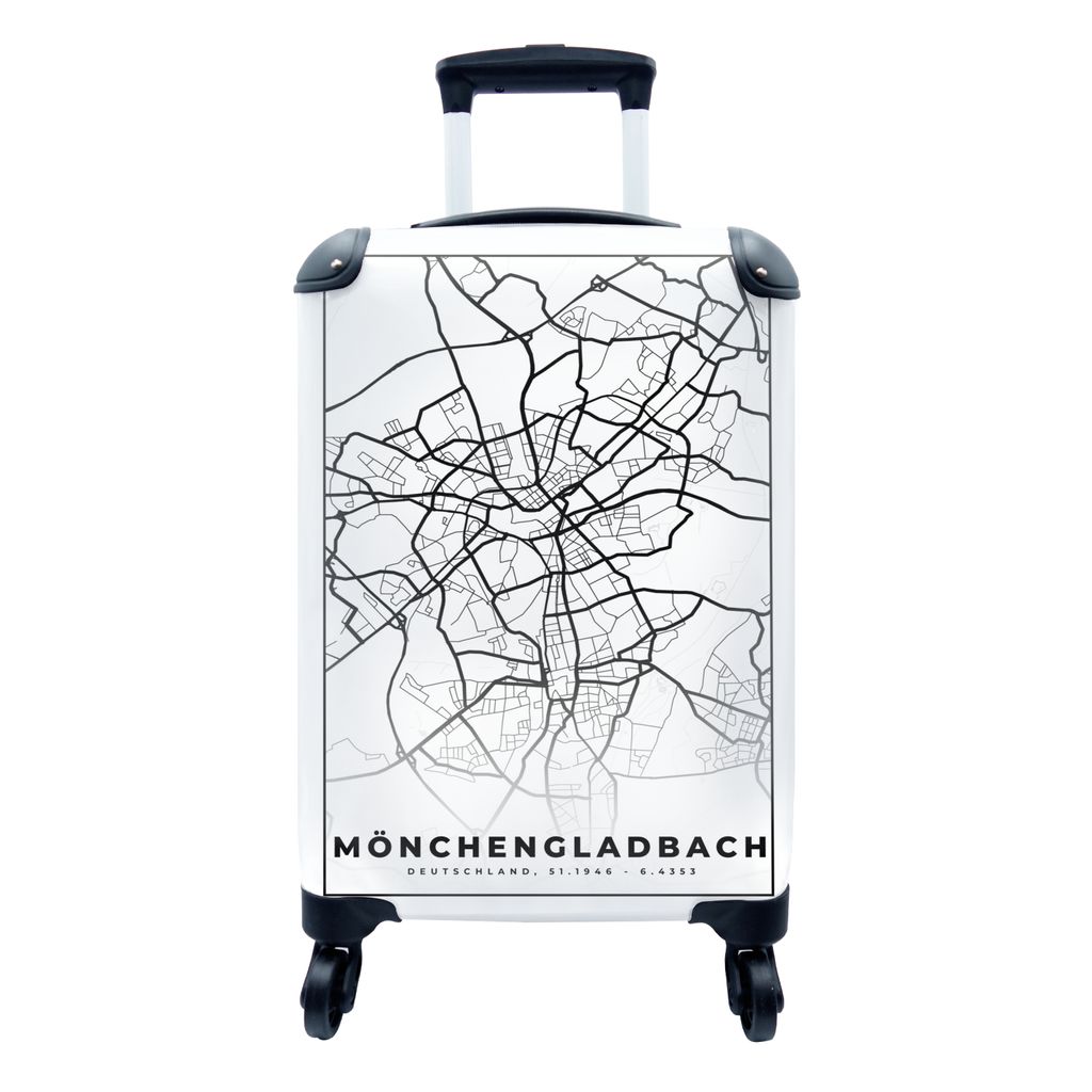 MuchoWow Koffer Handgepäck Trolley Rollkoffer Kleine Reisekoffer mit 4 Rollen - Karte - Mönchengladbach - Stadtplan - Cabin Size < 55x40x23 cm ...