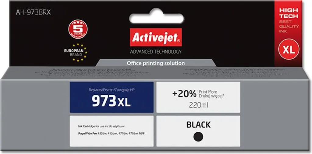 Encre pour HP 973XL L0S07AE Activejet AH-973BRX Noir Idéal Bureaux