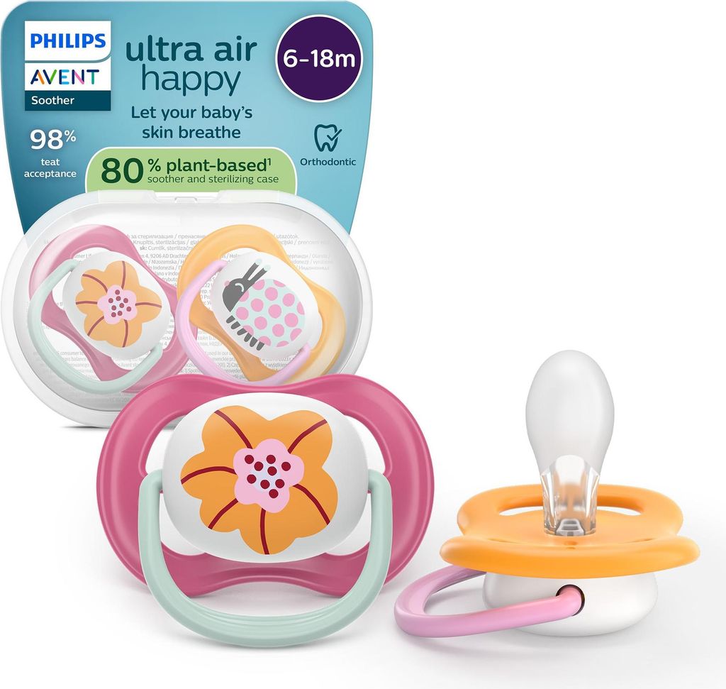 Philips Avent ultra air Schnuller – kiefergerecht geformtes Design, für Babys, 6–18 Monate, weicher, symmetrischer Silikonsauger, BPA-frei, mi...