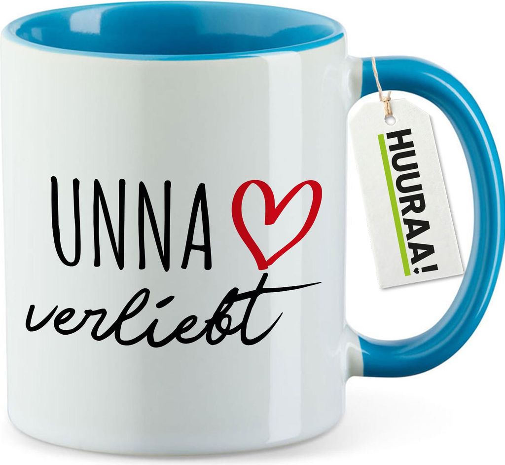 Huuraa Kaffeetasse Unna verliebt 330ml Blau Keramik Kaffeebecher Geschenkidee