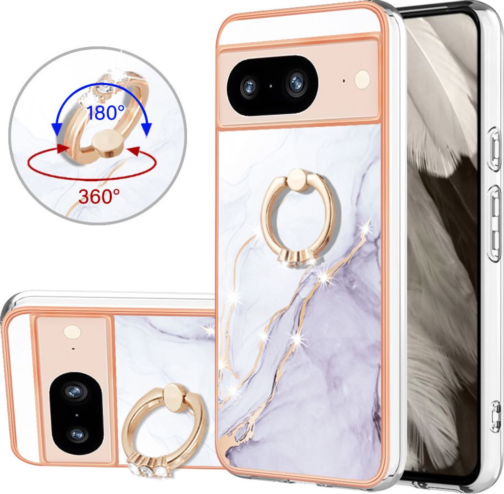 Hülle für Google Pixel 8 Muster TPU Silikon Stoßdämpfer Bumper Schutzhülle mit Ring Ständer Weiß