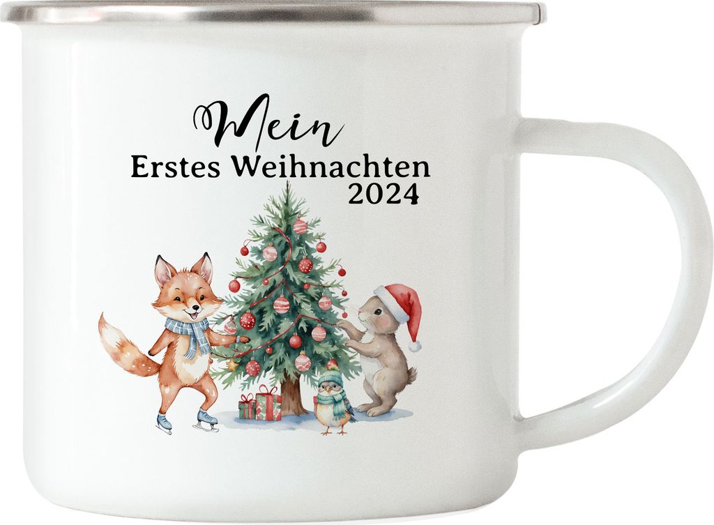 Mein Erstes Weihnachten 2024 Emaille-Tasse Süßes Design für Babys und Kinder zur Weihnachtszeit