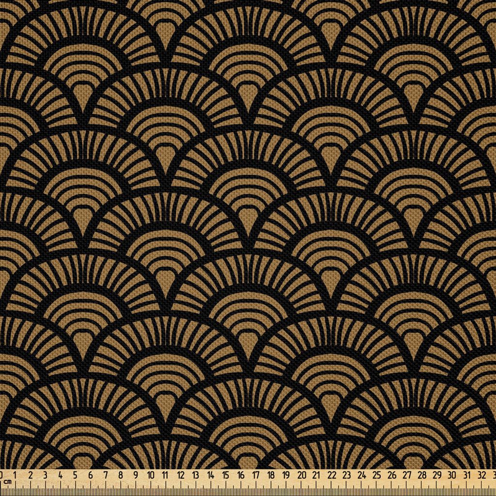 ABAKUHAUS Jakobsmuschel Satin Stoff als Meterware, Vintage abstrakte Hand gezeichnete Art Deco Muscheln Figuren in warmen Tönen, 1 M (148 x 100 cm...