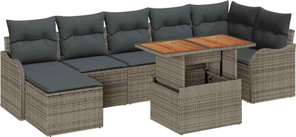 vidaXL Garten-Sofa-Set mit Speicher 8 pcs Grau Poly Rattan