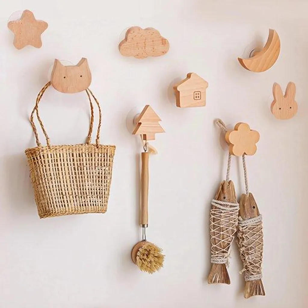 Fixation sans trou : 8 crochets en bois Klebefix pour murs et meubles