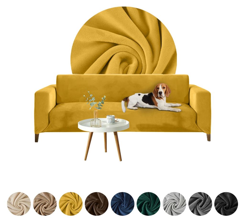 Elastischer Velours-Bezug für 3-Sitzer Sofa, Couch oder Schlafsofa in Honigfarbe – Schonbezug