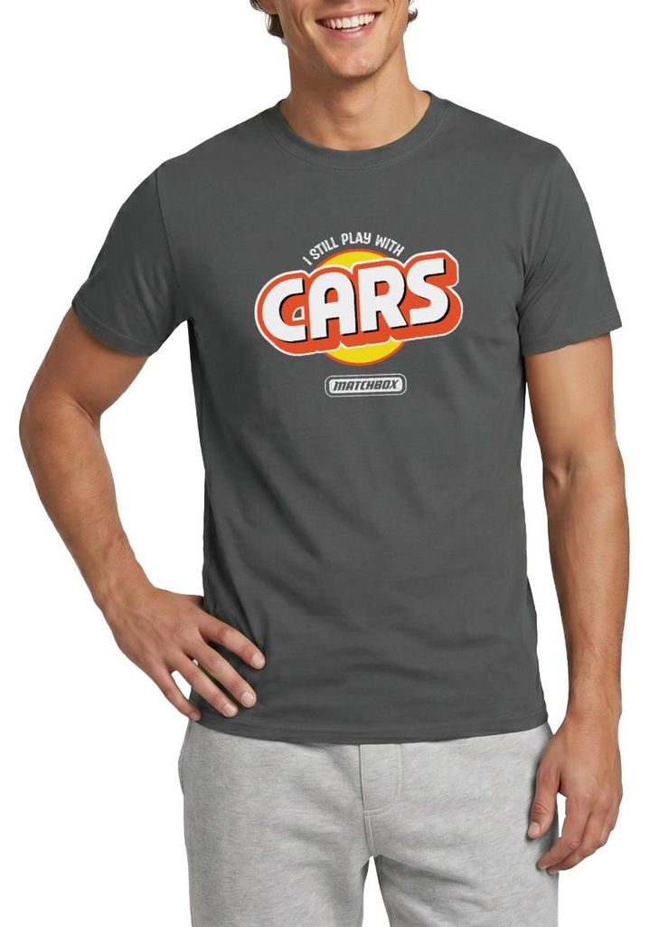 Spreadshirt Matchbox I Still Play With Cars Design Männer T-Shirt, L, Anthrazit