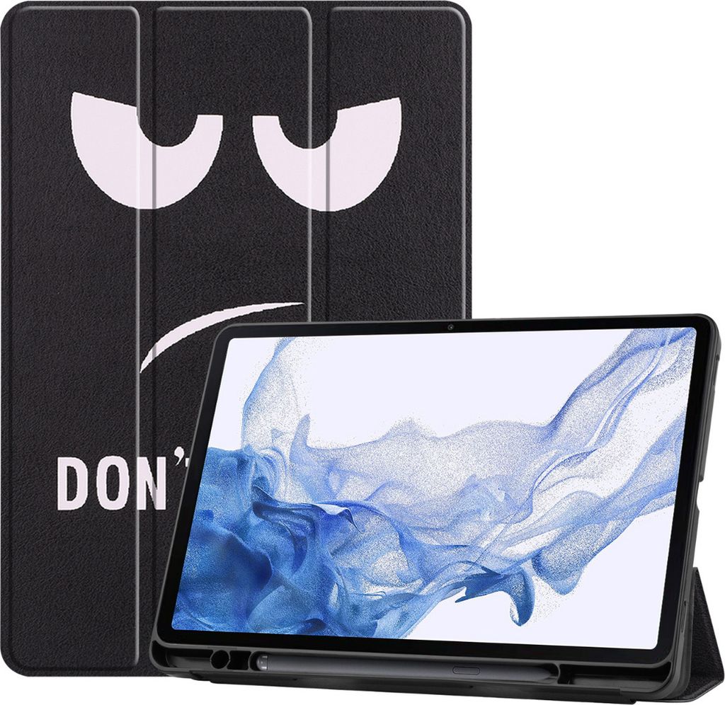 Case2go - Hülle kompatibel mit Samsung Galaxy Tab S8 (2022) - Mit Stifthalter - Kunstleder TPU Tablet Case Schutzhülle - Don’t touch me