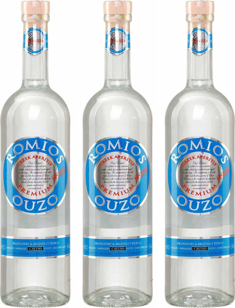 Ouzo Romios 3x 0,7l | Destillerie Cavino | 38% | Produktbild 