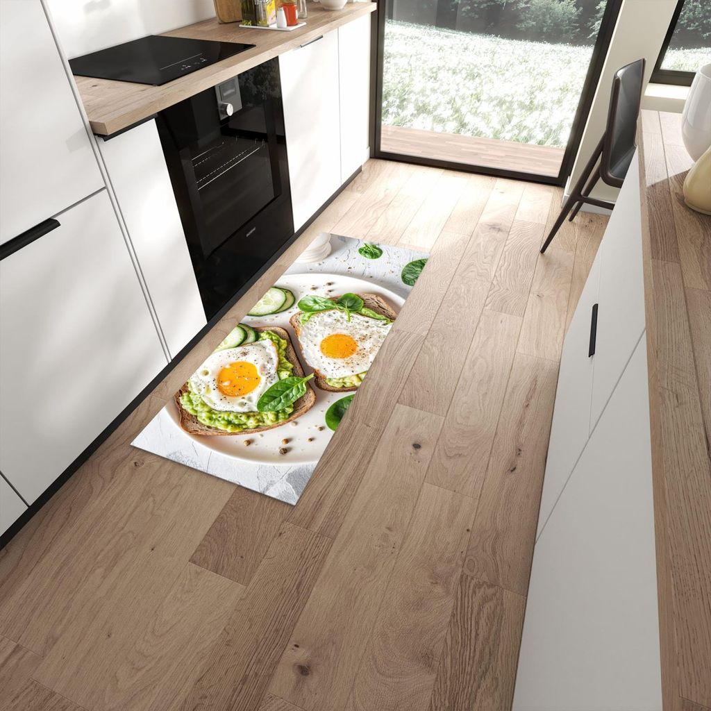 Küchenteppich 60x150cm rutschfest & abwischbar PVC Läufer - Brot und Avocado