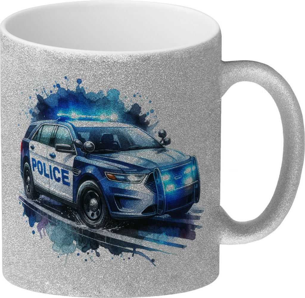 Polizeiauto im Einsatz Glitzer-Kaffeebecher